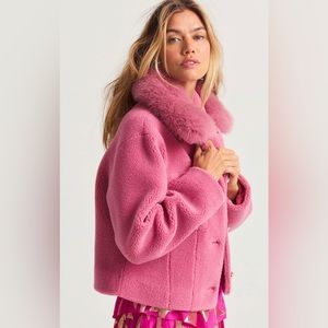 LoveShackFancy Musica Shearling Jacket with Fox Fur Collar, size Small. NWT